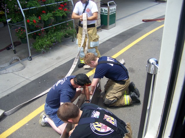 reracking hose after a run.